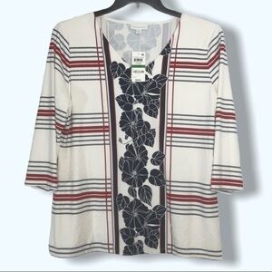 NWT Charter Club Navy Florals Blouse Sz Lg